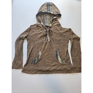Skonhet Hoodie Womens S Brown Southwestern Geometric Lace Up Boho‎